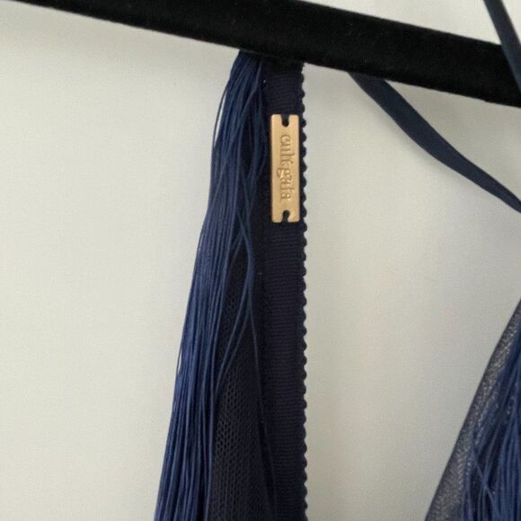 Cult Gaia Renata Silk Fringe Halter Gown Ink Navy Size Large - Picture 12 of 15